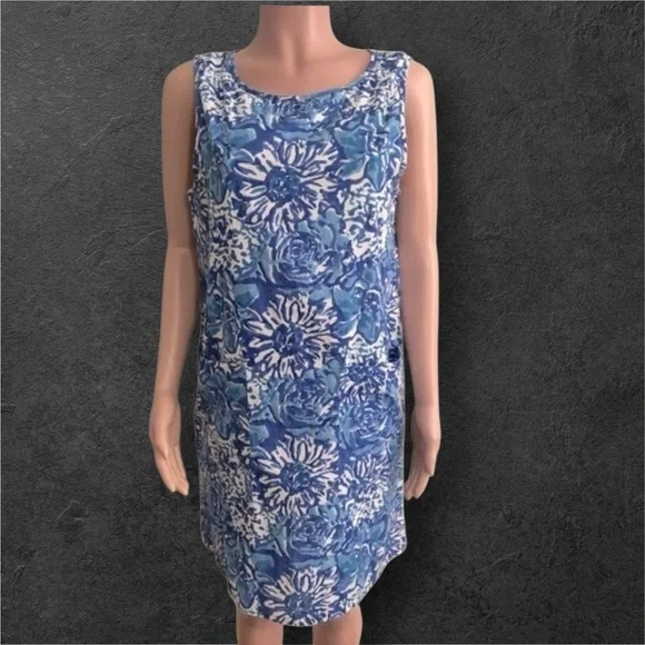 Fitzroy & Willa Floral Print Shift Dress Coastal Grandma Sleeveless size Medium - Picture 3 of 10
